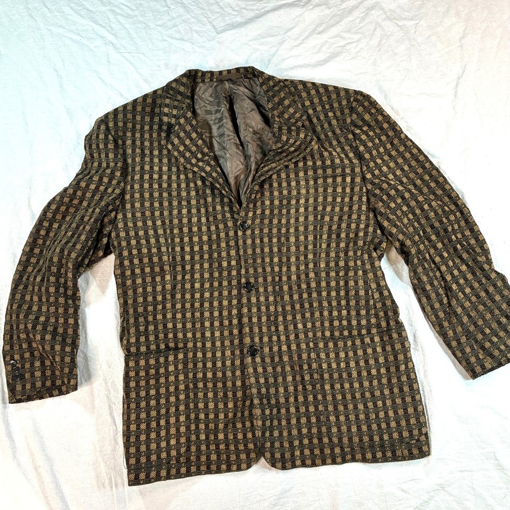 Jhane Barnes Men 44R Blazer Sport Coat Brown Tan Check Textured Jacket B71
